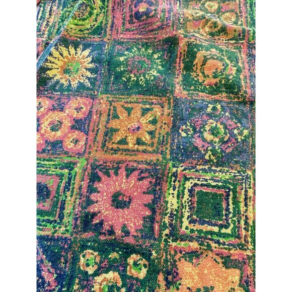 Vintage 70s curtains, green, brown, orange, yellow faux patchwork, pair - Picture 7 of 10